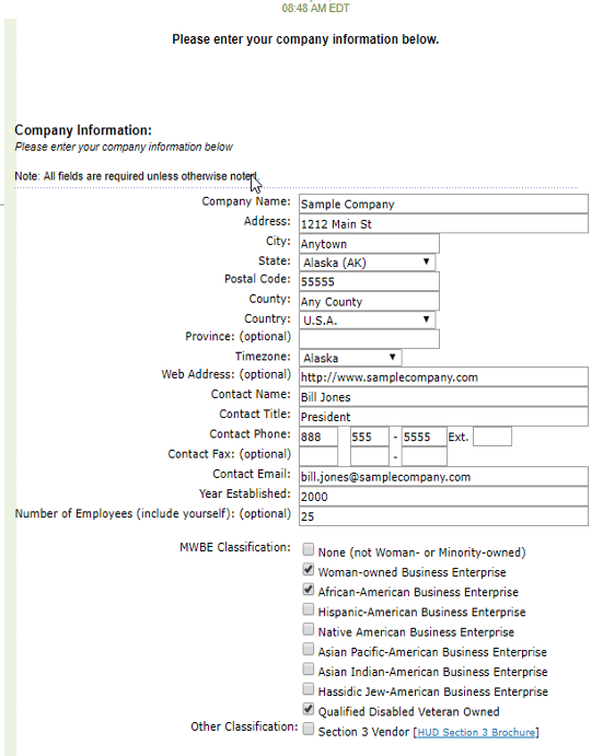 Housing Agency Marketplace registration company information form