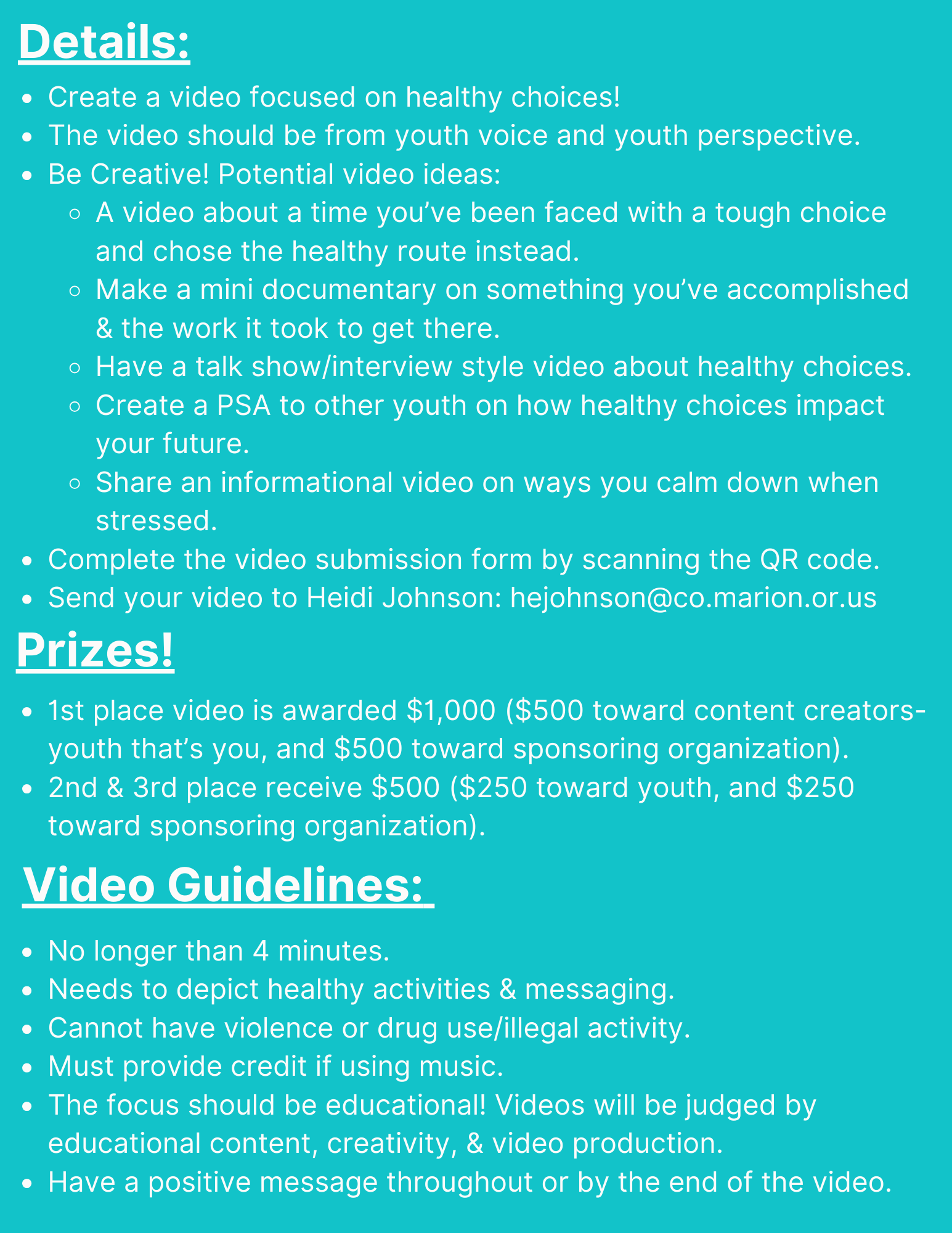 High School Video Contest 2024 Flier Details