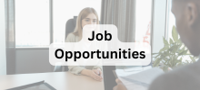 Two people sitting across from each other in an office during a job interview, with the text "Job Opportunities" displayed.