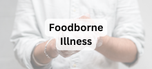 Person wearing a white coat holding their hands out, with the text "Foodborne Illness" displayed.