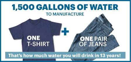 1,500 Gallons of water to manufacture one t-shirt and one pair of jeans
