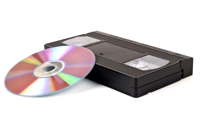 image of a VHS tape and a CD