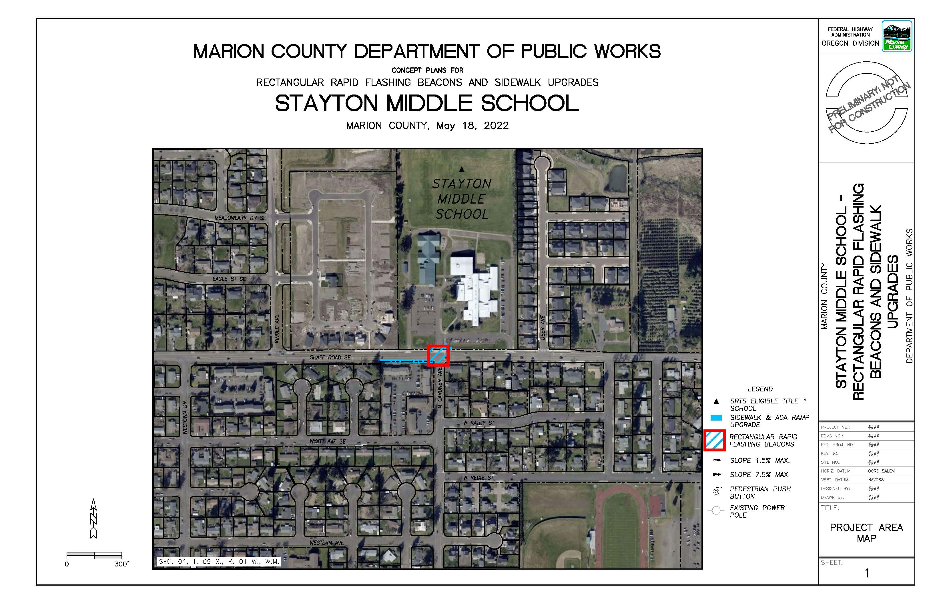 Image of a possible plan set cover for the Stayton Middle School Safe Routes to School project.